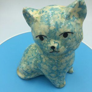 Vintage Paper mache white blue cat